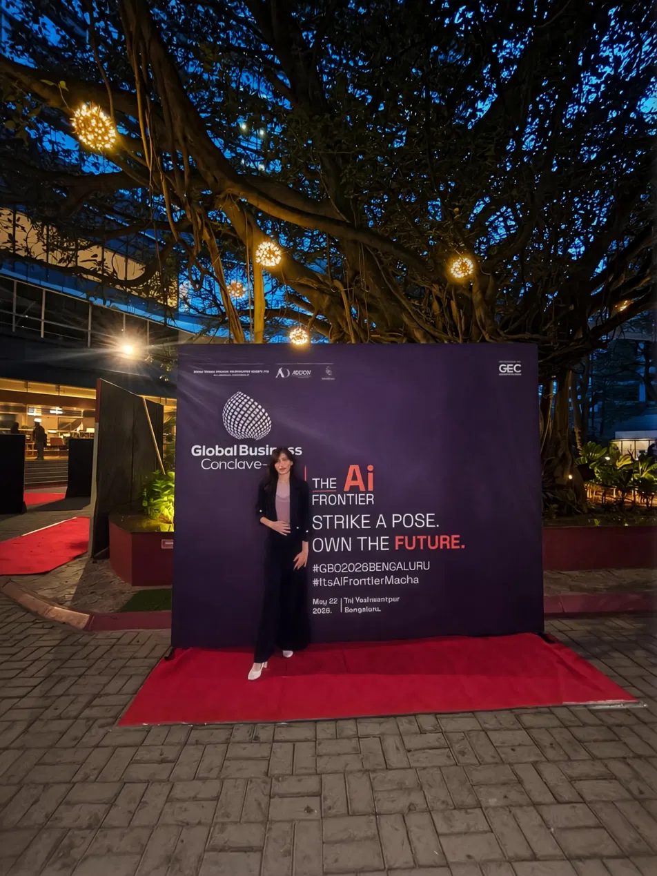Anuradha at THE Ai Frontier photo backdrop
