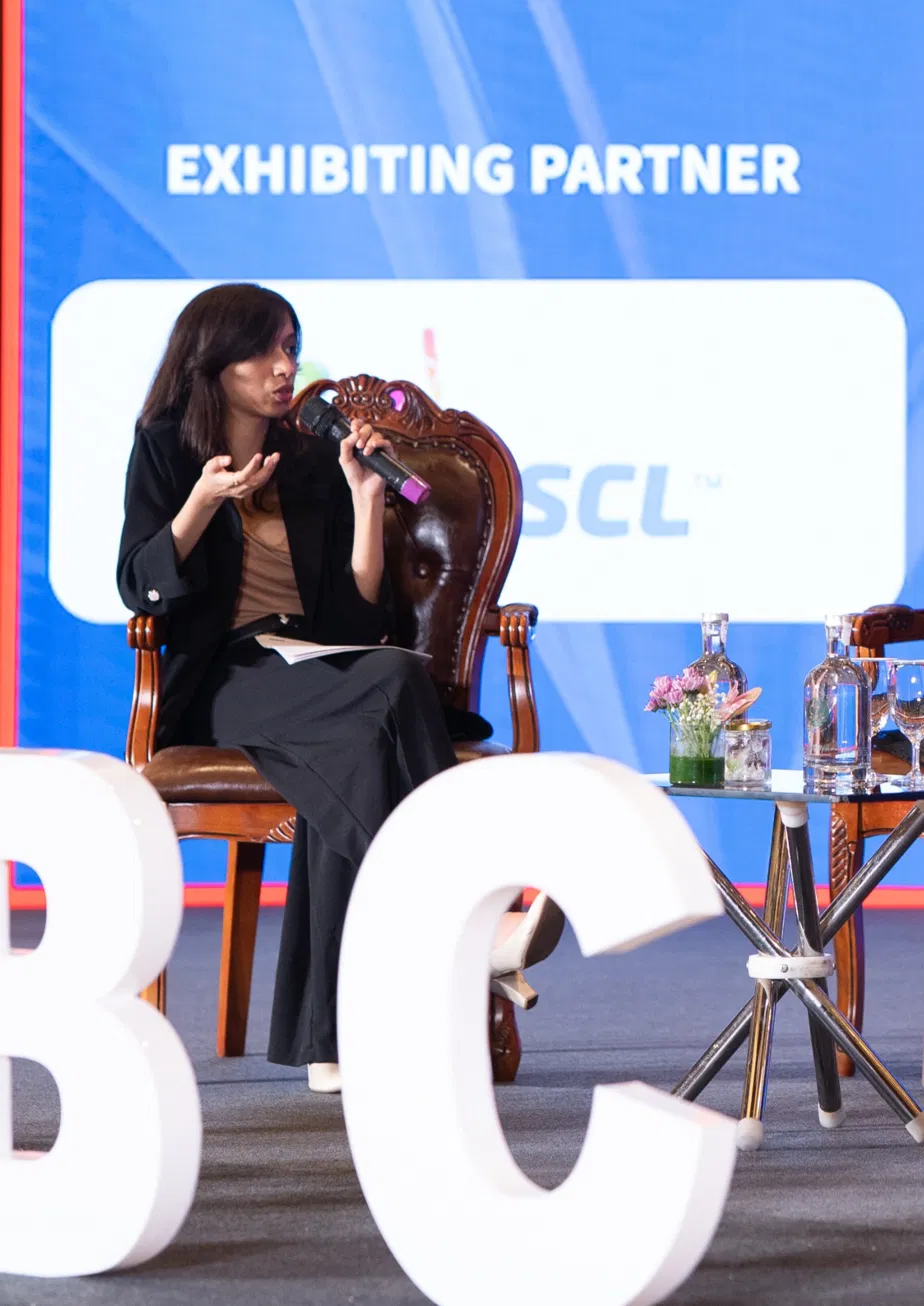 On stage, mid-conversation, GBC 2026