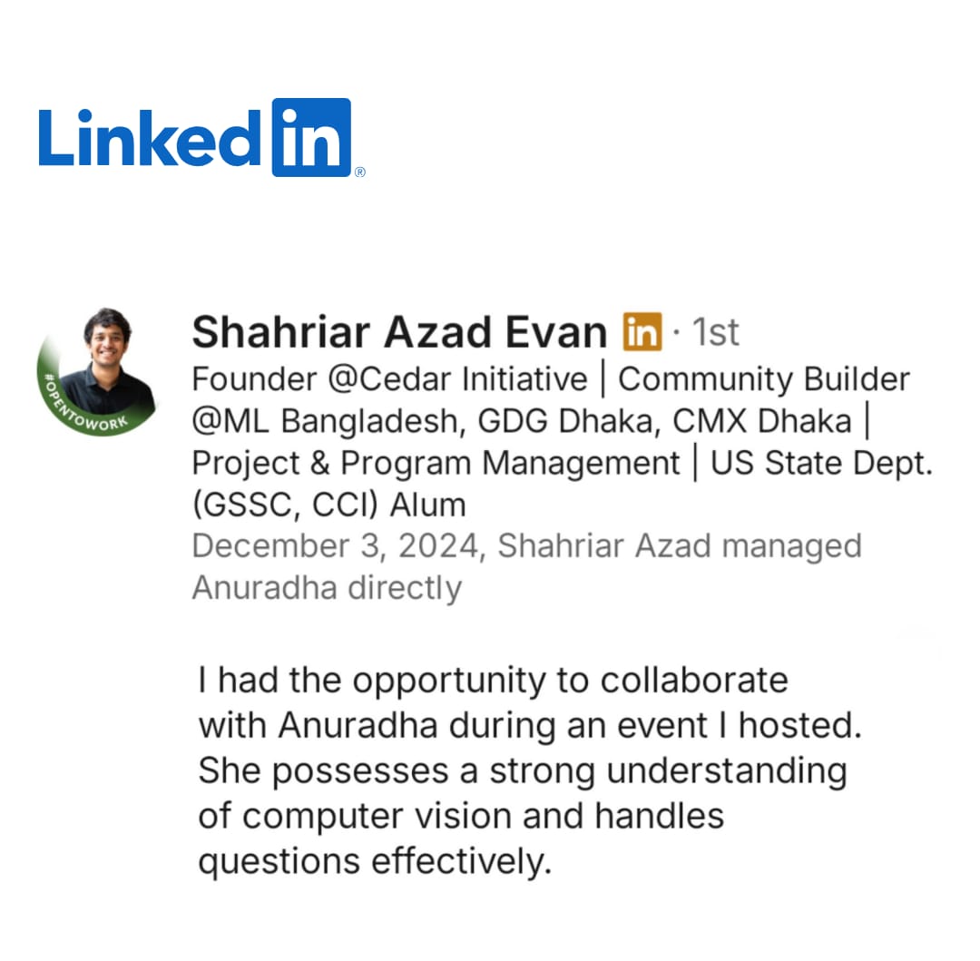 LinkedIn recommendation from Shahriar Azad Evan