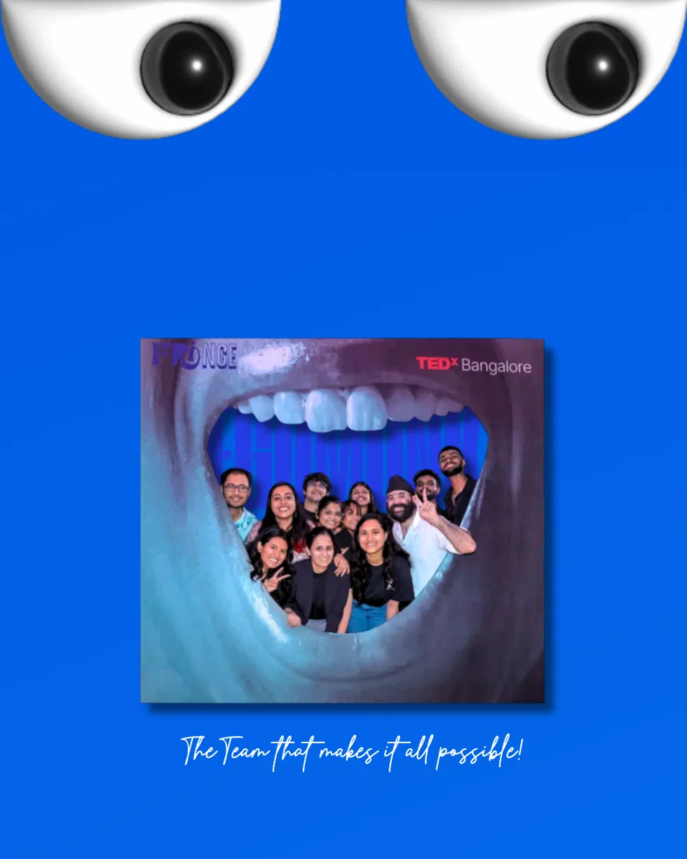 Team photo inside FRiNGE mouth installation
