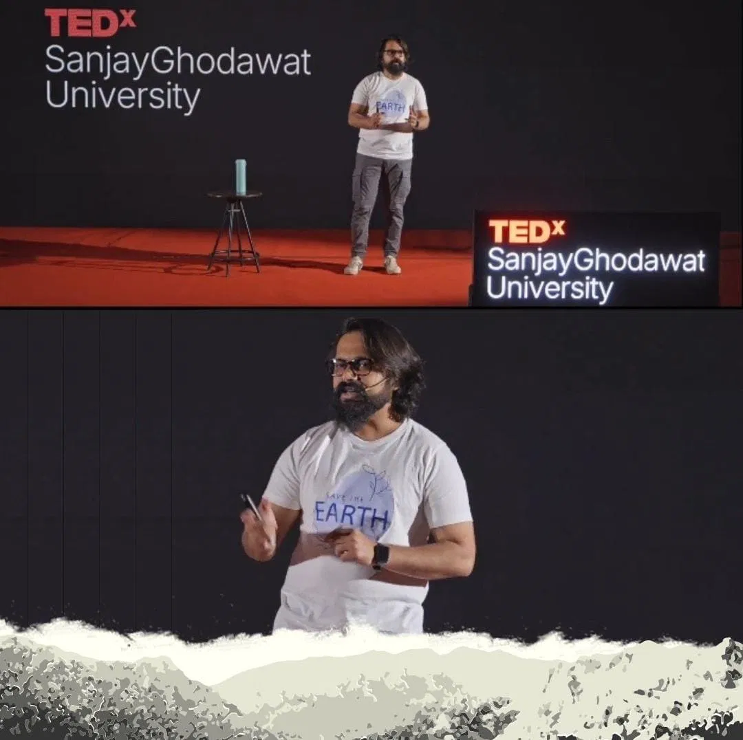 Speaker on stage, Save the Earth tee, TEDx SGU
