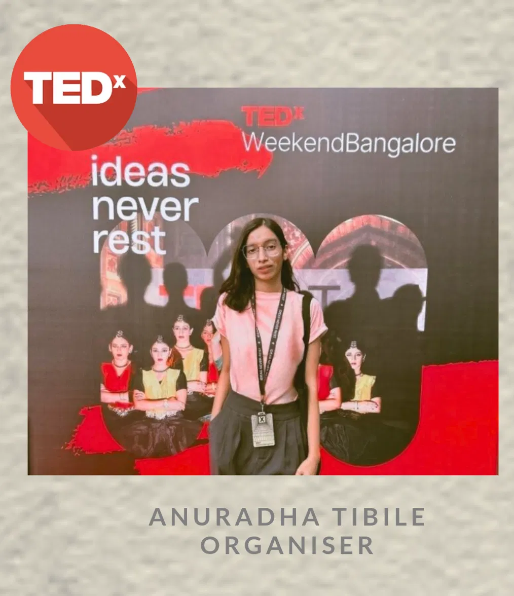 Anuradha as organiser at TEDx step-and-repeat